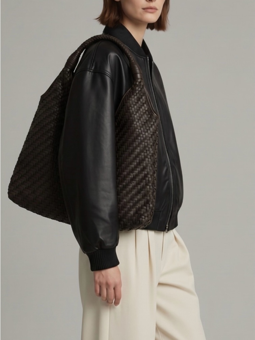 Banana Republic Woven Leather Shoulder Tote in Deep Brown